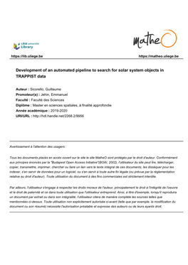 Development of an Automated Pipeline to Search for Solar System Objects in TRAPPIST Data