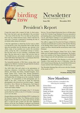 Birding NSW Newsletter Page 1 Birding Newsletter NSW Field Ornithologists Club Inc Nsw Issue 266 December 2014 President’S Report