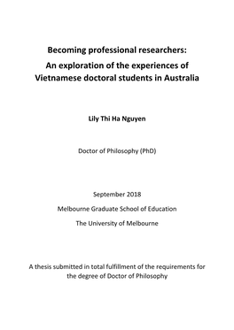 An Exploration of the Experiences of Vietnamese Doctoral Students in Australia