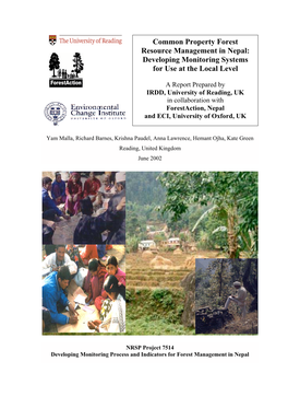 Common Property Forest Resource Management in Nepal: Developing Monitoring Systems for Use at the Local Level