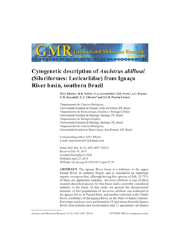 Cytogenetic Description of Ancistrus Abilhoai (Siluriformes: Loricariidae) from Iguaçu River Basin, Southern Brazil