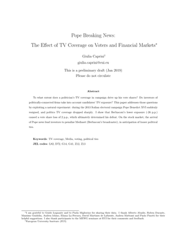 Pope Breaking News: the Effect of TV Coverage on Voters and Financial Markets