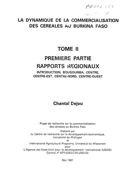 Tome Ii Premiere Partie Rapports Riegionaux Introduction, Bougouriba, Centre, Centre-Est, Centre-Nord, Centre-Ouest