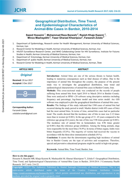 Geographical Distribution, Time Trend, and Epidemiological Characteristics of Animal-Bite Cases in Bardsir, 2010-2014