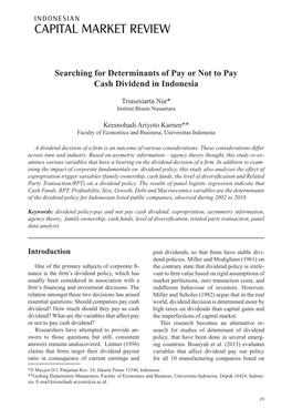 Searching for Determinants of Pay Or Not to Pay Cash Dividend in Indonesia