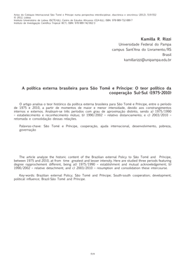 A Política Externa Brasileira Para São Tomé E Príncipe: O Teor Político Da Cooperação Sul-Sul (1975-2010)