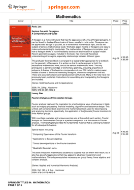 Mathematics Cover Title Pub'd Price (Net) Pook, Les