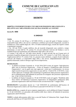 COMUNE DI CASTELCOVATI Via Chiari, 60 - 25030 CASTELCOVATI (BS) Tel.030/7080319 - Fax 030/7080304 Pec: Protocollo@Pec.Comune.Castelcovati.Bs.It