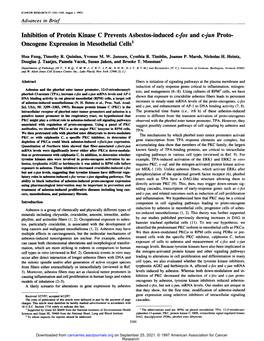 Inhibition of Protein Kinase C Prevents Asbestos-Induced C-Fos and C-Jun Proto Oncogene Expression in Mesothelial Cells1