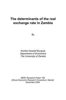 The Determinants of the Real Exchange Rate in Zambia