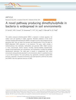 A Novel Pathway Producing Dimethylsulphide in Bacteria Is Widespread in Soil Environments