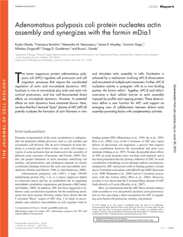 Adenomatous Polyposis Coli Protein Nucleates Actin Assembly and Synergizes with the Formin Mdia1