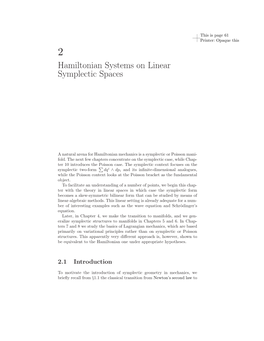 Hamiltonian Systems on Linear Symplectic Spaces