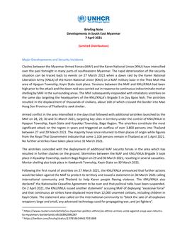 Briefing Note Developments in South East Myanmar 7 April 2021