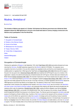 Mudros, Armistice of | International Encyclopedia of the First World