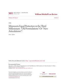 Minnesota Equal Protection in the Third Millennium: 