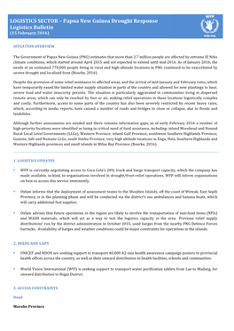 Papua New Guinea Drought Response Logistics Bulletin (15 February 2016)