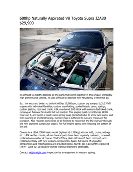 600Hp Naturally Aspirated V8 Toyota Supra JZA80 $29,900