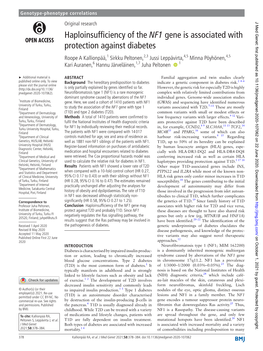 Haploinsufficiency of the NF1 Gene Is Associated with Protection Against