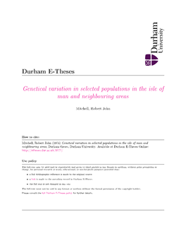 Genetical Variation in Selected Populations in the Isle of Man and Neighbouring Areas