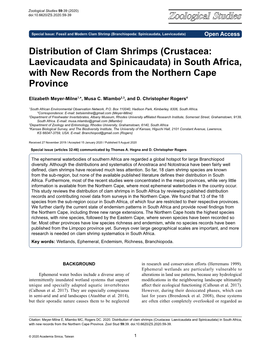 Distribution of Clam Shrimps (Crustacea: Laevicaudata and Spinicaudata) in South Africa, with New Records from the Northern Cape Province