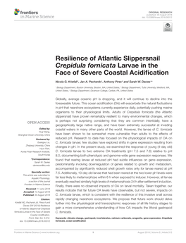 Resilience of Atlantic Slippersnail Crepidula Fornicata Larvae in the Face of Severe Coastal Acidiﬁcation