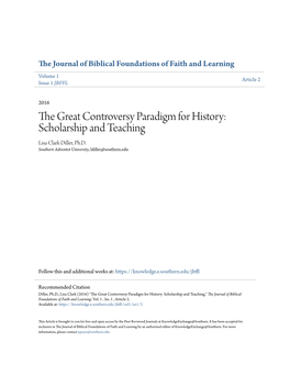 The Great Controversy Paradigm for History: Scholarship and Teaching Lisa Clark Diller, Ph.D