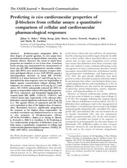 Predicting in Vivo Cardiovascular Properties of ␤-Blockers from Cellular Assays: a Quantitative Comparison of Cellular and Cardiovascular Pharmacological Responses