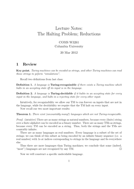 Lecture Notes: the Halting Problem; Reductions