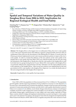 Spatial and Temporal Variations of Water Quality in Songhua River from 2006 to 2015: Implication for Regional Ecological Health and Food Safety