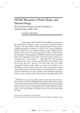 Of Salt Mountains, Prairie Dogs, and Horned Frogs: the Louisiana Purchase and the Evolution Of