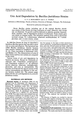 Uric Acid Degradation by Bacillus Fastidiosus Strains