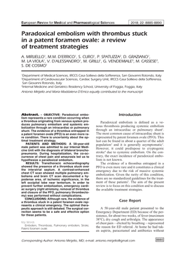 Paradoxical Embolism with Thrombus Stuck in a Patent Foramen Ovale: a Review of Treatment Strategies