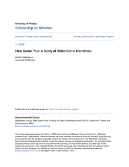 New Game Plus: a Study of Video Game Narratives