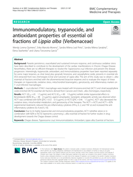 Immunomodulatory, Trypanocide, and Antioxidant Properties of Essential