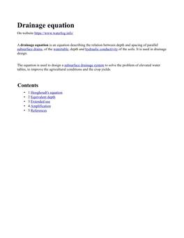 Subsurface Drainage and Drain Spacing Equations