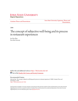 The Concept of Subjective Well-Being and Its Process in Restaurant Experiences