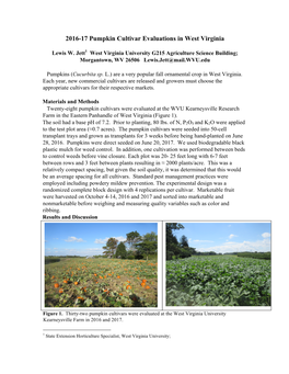 Pumpkin Cultivar Evaluations in West Virginia Final