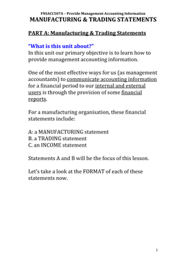 Manufacturing & Trading Statements