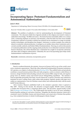 Incorporating Space: Protestant Fundamentalism and Astronomical Authorization