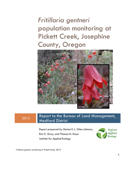 Fritillaria Gentneri Population Monitoring at Pickett Creek, Josephine County, Oregon