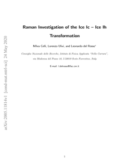 Raman Investigation of the Ice Ic – Ice Ih Transformation Arxiv:2005.11814