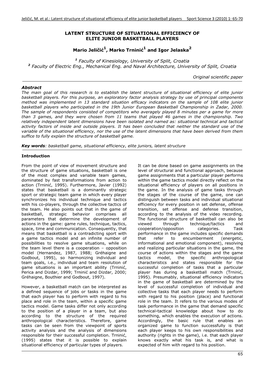 Latent Structure of Situational Efficiency of Elite Junior Basketball Players Sport Science 3 (2010) 1: 65‐70