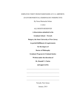 EMPLOYEE THEFT from PASSENGERS at U.S. AIRPORTS: an ENVIRONMENTAL CRIMINOLOGY PERSPECTIVE by Nerea Marteache Solans © 2012