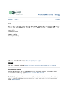 Financial Literacy and Social Work Students: Knowledge Is Power