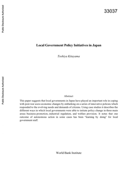 Local Government Policy Initiatives in Japan