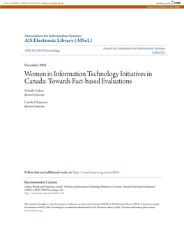 Women in Information Technology Initiatives in Canada: Towards Fact-Based Evaluations Wendy Cukier Ryerson University