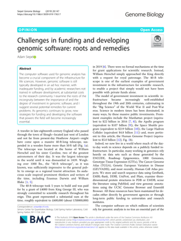 Challenges in Funding and Developing Genomic Software: Roots and Remedies Adam Siepel