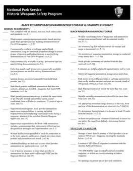 Black Powder/Weapons/Ammunition Storage & Handling Checklist