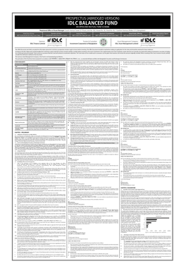 Idlc Balanced Fund an Open-End Mutual Fund Scheme